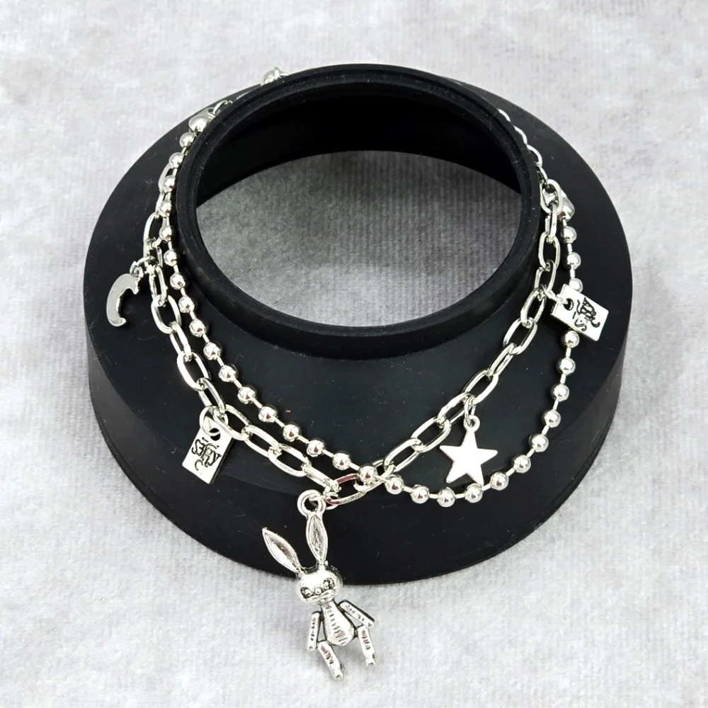 Silver Charm Bunny Moon Chain Ball Layer‎ Bracelet Fashion Jewelry JB2-20